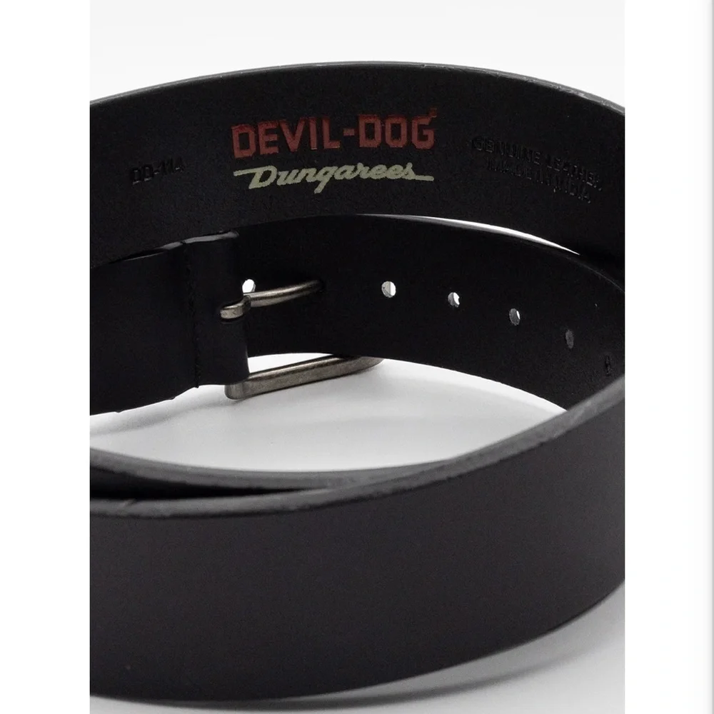 Devil-Dog Dungarees Classic Black Leather Belt with 🇺🇸 Flag Accent